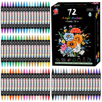 TBC The Best Crafts Dual Tip Acrylic Paint Markers, Non-Toxic, Odorless, Suitable for Paper, Pottery, Stones, Backpacks, Glass