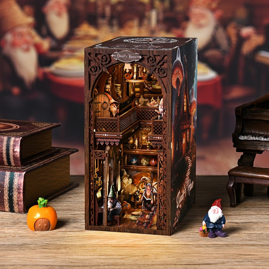 ASLOWSNAIL 3D Wooden Book Nook Toys, Dwarf House Miniature DIY Bookshelf Insert, Intricate Dark Wood Adult Puzzle Decor, Local Warehouse Stock, Special Birthday 4Th of July Gift, And Closeout
