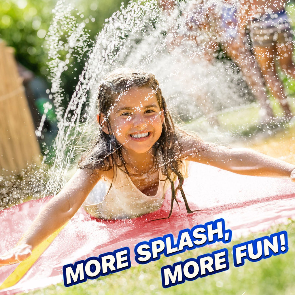18x5FT Dual Lane Kids Water Slide – Outdoor Slide Summer Toy | Heavy Duty PVC Lawn Water Mat with Built-In Zigzag Sprinkler System | Summer Water Activities for Boys & Girls Ages 3+ (Red)