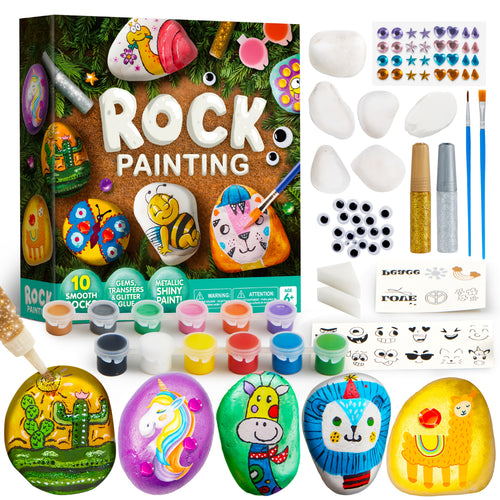 [Easter Christmas Birthday] 10pcs Rocks Painting Kit for Kids, Arts and Crafts for Girls & Boys Ages 6+, DIY Supplies for Painting Rocks, Easter Craft Kits Art Set, Children Birthday Christmas Presents, Family Indoor Activity