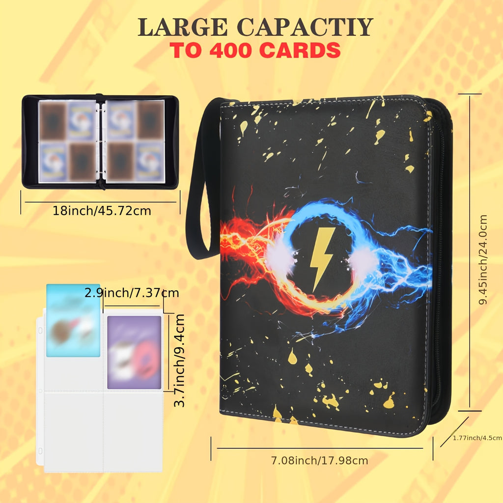 400 Cards Binder - Durable Faux Leather with Lightning Bolt Design | 400 Double-Sided Pockets, High-Quality Stitched Edges, Suitable for MTG, TCG, Sports Cards - Collectible Card Album for Adults and Teens (8+)