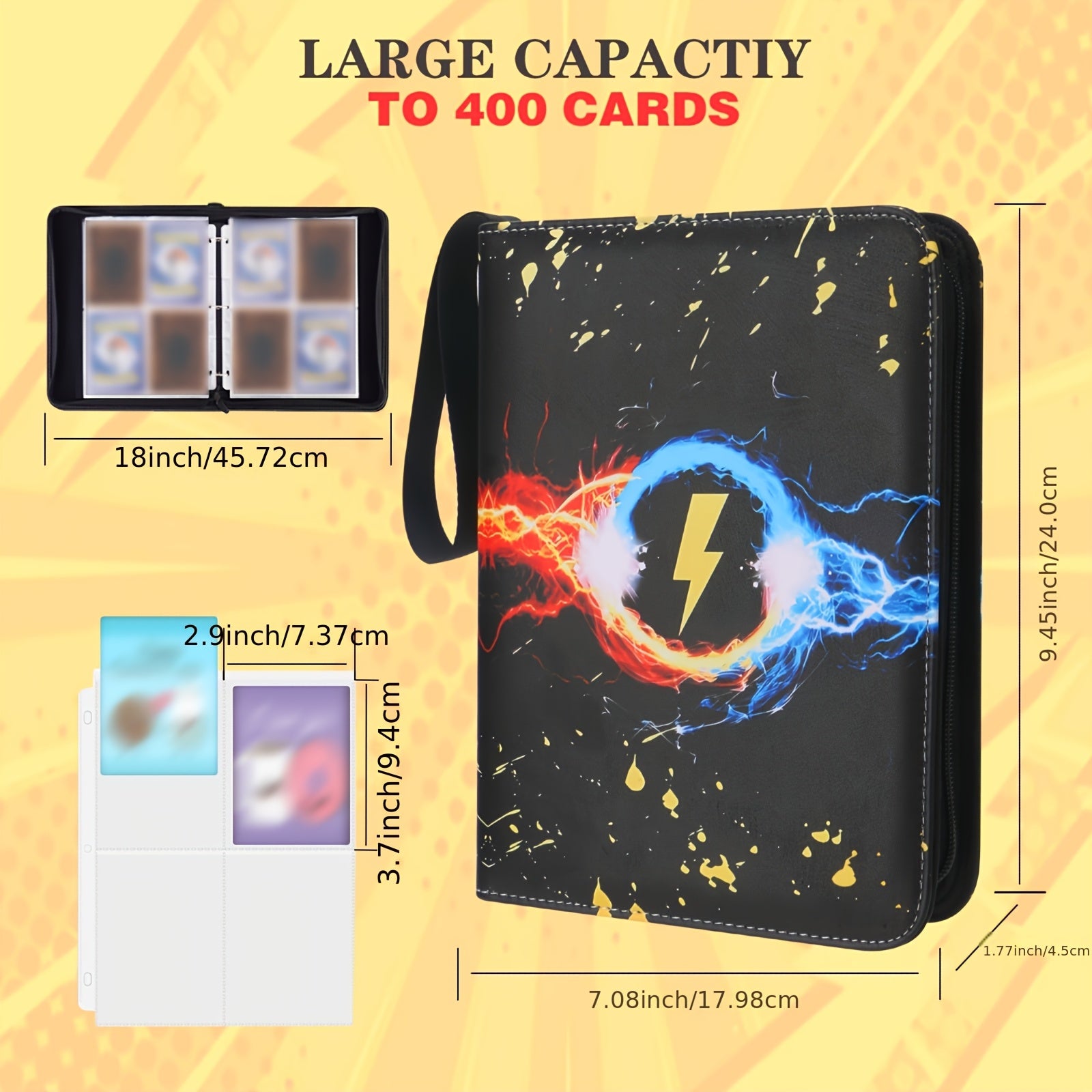 400 Cards Binder - Durable Faux Leather with Lightning Bolt Design | 400 Double-Sided Pockets, High-Quality Stitched Edges, Suitable for MTG, TCG, Sports Cards - Collectible Card Album for Adults and Teens (8+)