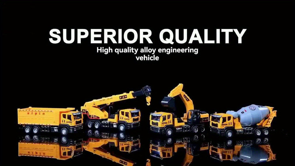 Alloy Construction Vehicles Set, Mini Size 5.8" Inertia Engineering Vehicles, Excavator Dump Truck Cement Mixer Crane, No Battery Needed, Ideal Gift for Christmas Halloween School Season