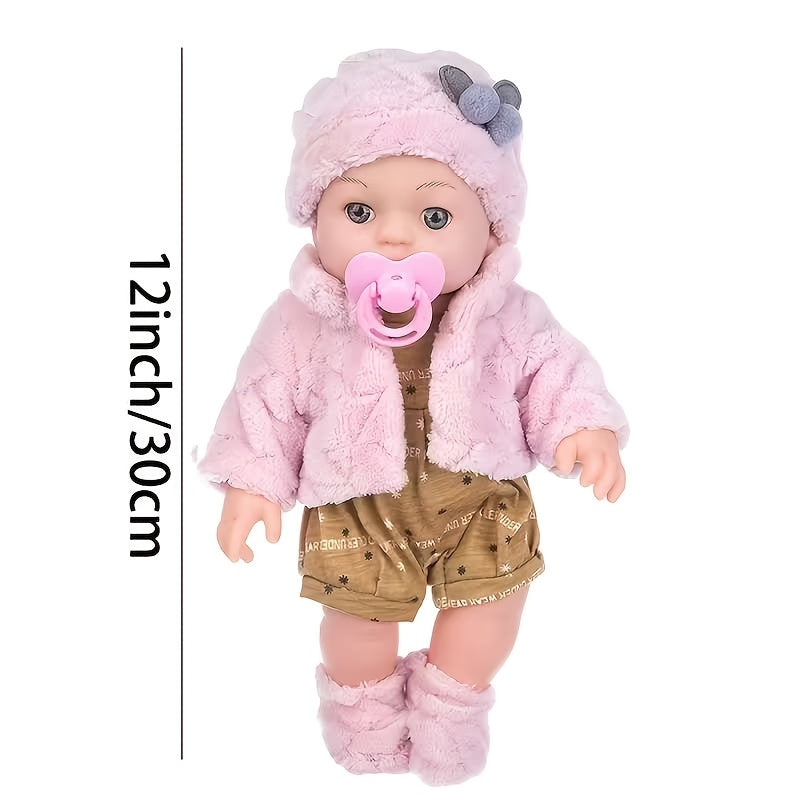 1 Lifelike 12 Inch/30cm Reborn Beautiful Doll, Including Hat, Socks, And Toy Pacifier Set, Lifelike Children's Toys, Suitable for Party Games, The Best Gift for Children On Christmas And Halloween, Girls Love Home Toys The Most