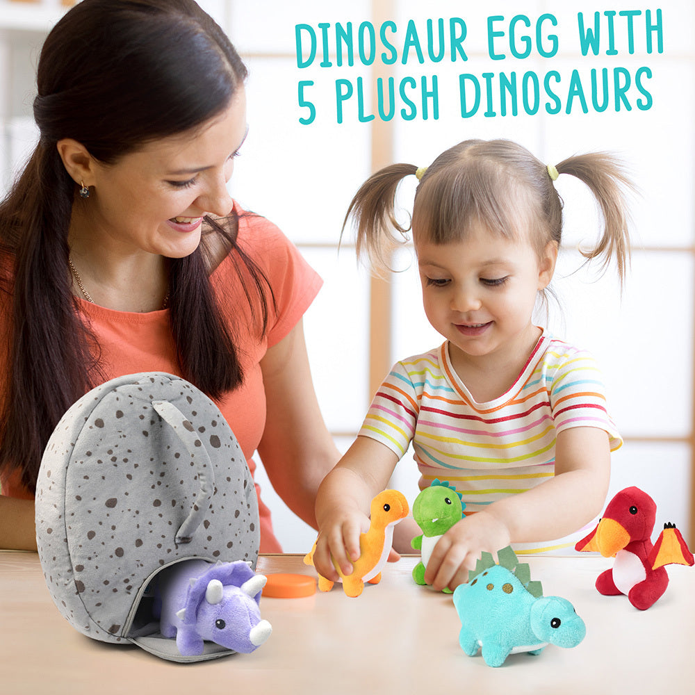 Dinosaur Stuffed Animal, 5 Pack Small Dino Plush Toys and Egg Bag Set, Plushies for Baby Kids Toddlers, Christmas Gift