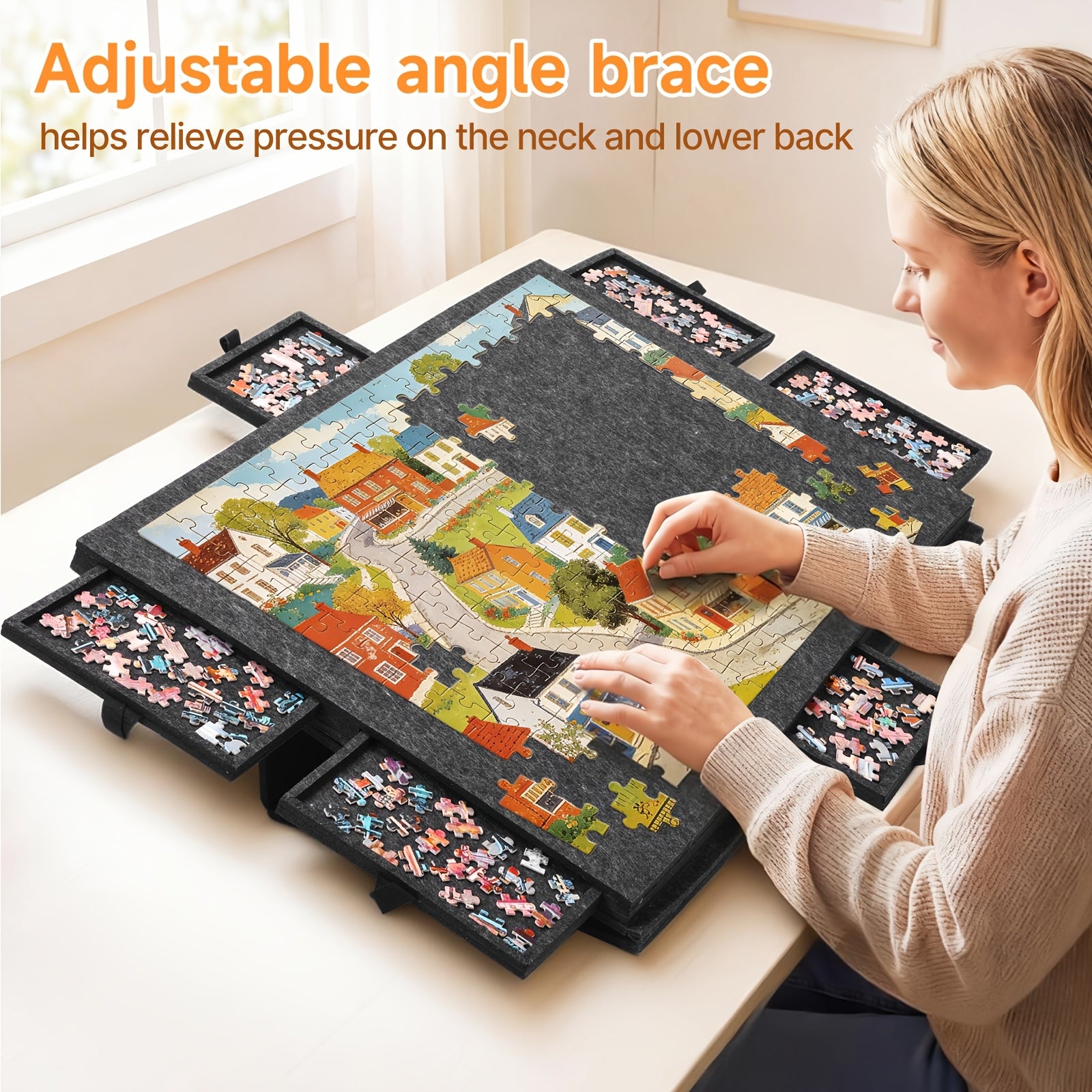Foldable Puzzle Board Felt Mat, Suitable for Up to 1000pcs, Comes with 6 Drawers
