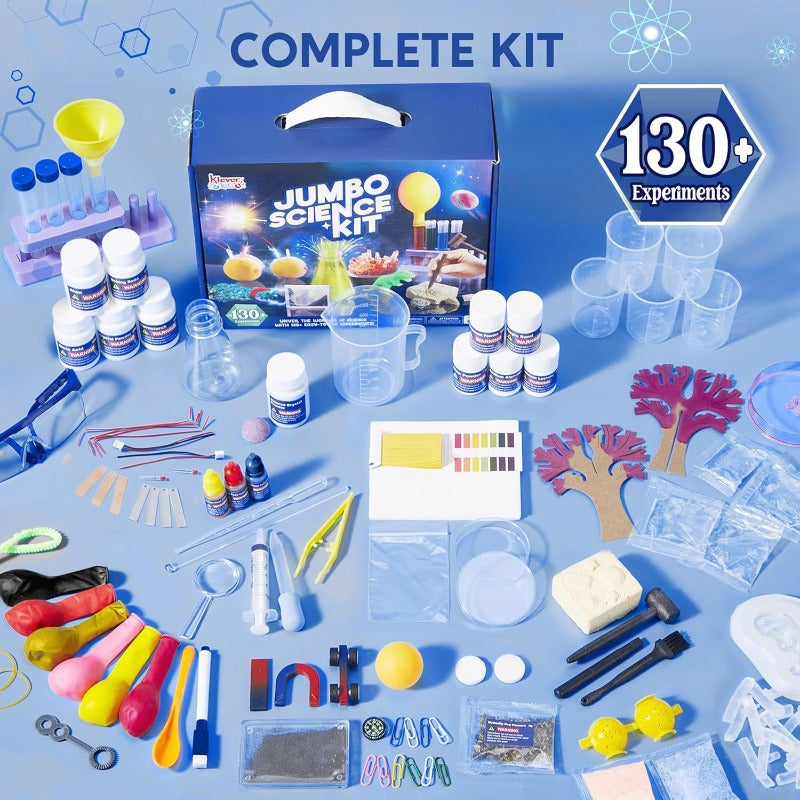 [STEM Educational Toys] 130+ Experiments Jumbo Science Kit for Kids with Chemistry Set, Growing Crystal Tree & Glowing Bulb - STEM Educational Toys with 130+ Hands-On Activities, Science Experiment Kit, Stem Building Kit, Science Gadget, Science Toy, Phys