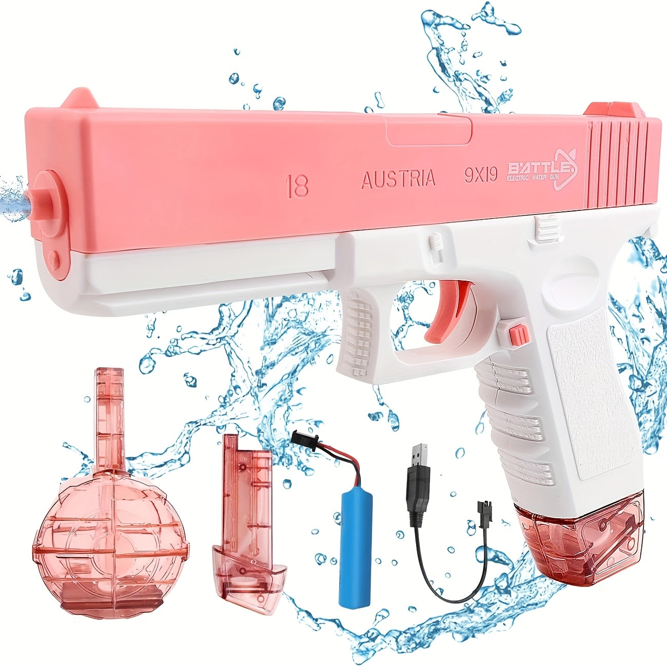 Pink/blue High-capacity Automatic Water Gun - A Long-range, Durable Toy with Dual Magazines And An Ergonomic Grip, Perfect for Summer Swimming Pools And Outdoor Entertainment, A Toy Gun