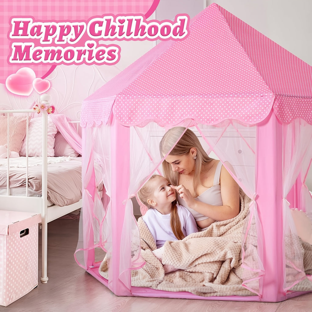 [Birthday Surprise Gift] Pink Princess Hexagon Game Tent, Indoor Dream Castle Gauze Curtain Small House, Girl Pretend Play Secret Base, Baby Reading Corner Toy House, Parent-Child Interactive Game House, Girlie Heart Atmosphere Kids Room Decoration, Birth