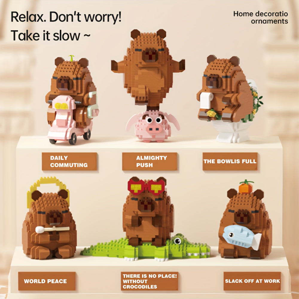 Easter, Easter Gifts, 562+pcs Collector's Edition Capybara Micro Particles Building Blocks, Eternal DIY Home Desk Decor, Suitable for Boys And Girls, Miniature Building Blocks, Assembly Set, Stress-relieving Toy, Children's Festival Gift