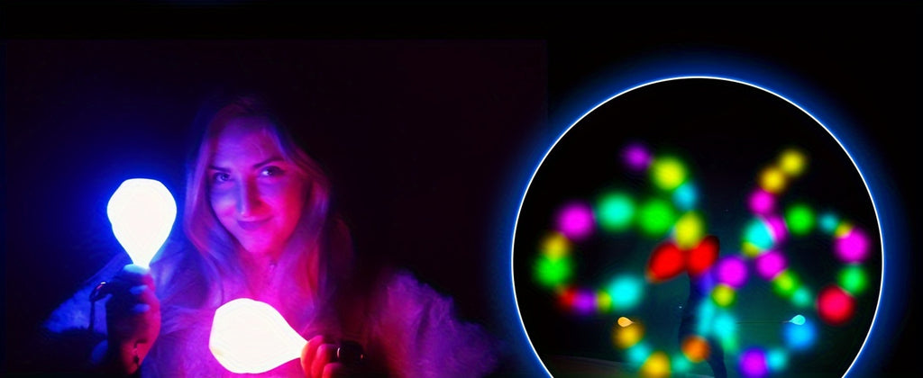 LED Poi Balls-2021 Upgraded Soft Spinning Glow Poi for Beginners And Professional Rainbow Fade And High Strobe Spinning LED Glow Balls Light Up Balls 1x Pair Glow Poi Balls
