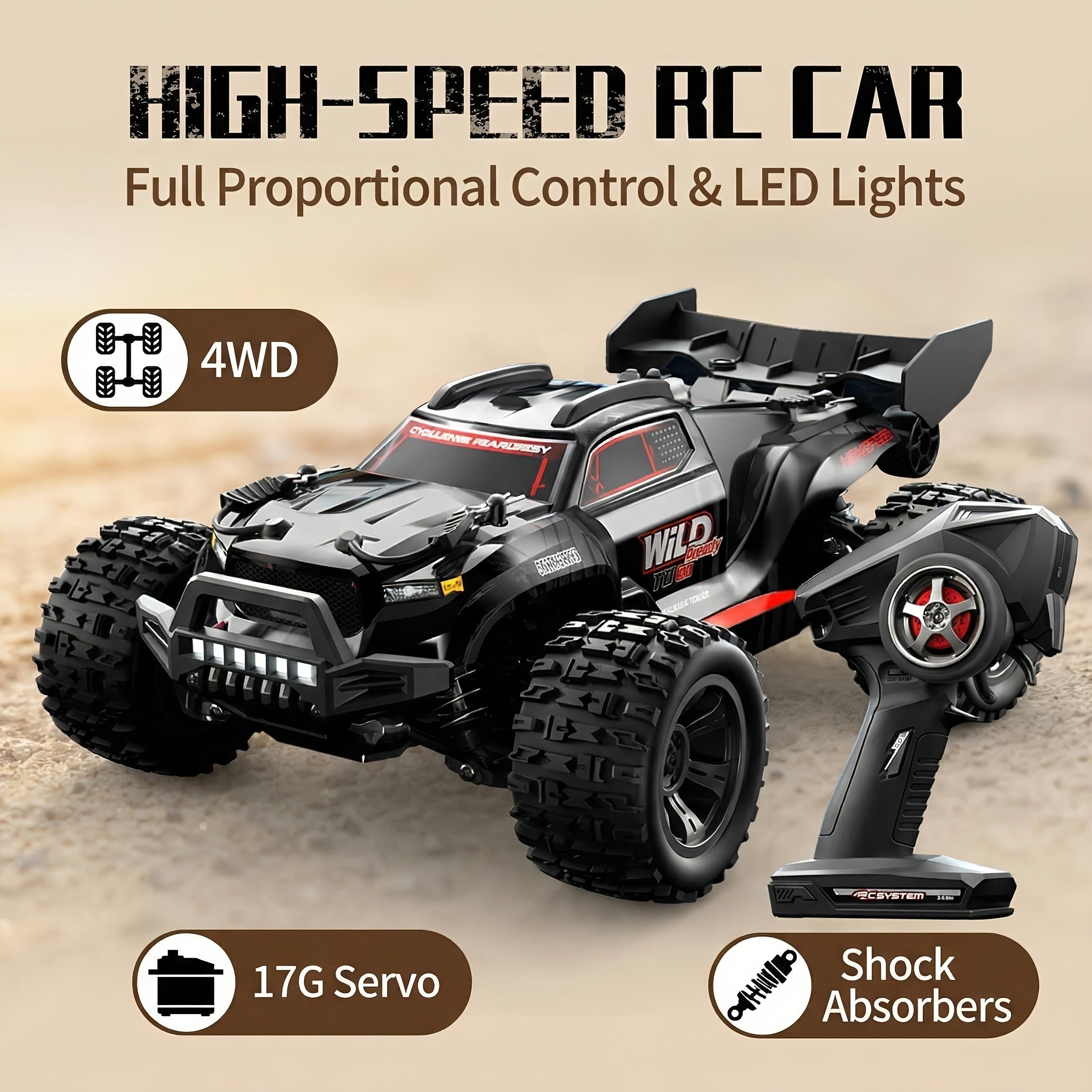 Brushless High-speed Off-road Vehicle, 70KM/ H, Carbon Brush Motor 40KM/ H, 1:16 High-speed Off-road Vehicle, Suitable as a Christmas Birthday Gift
