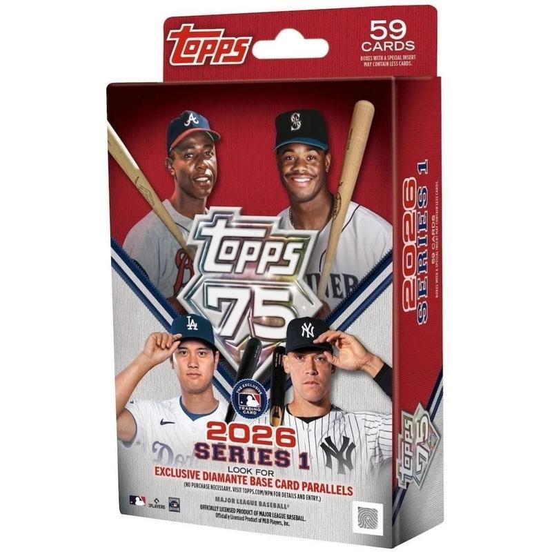 2026 Topps Series 1 Baseball MLB Hanger Box with 59 Cards + 6 Toploaders and StreetCards Magnet!
