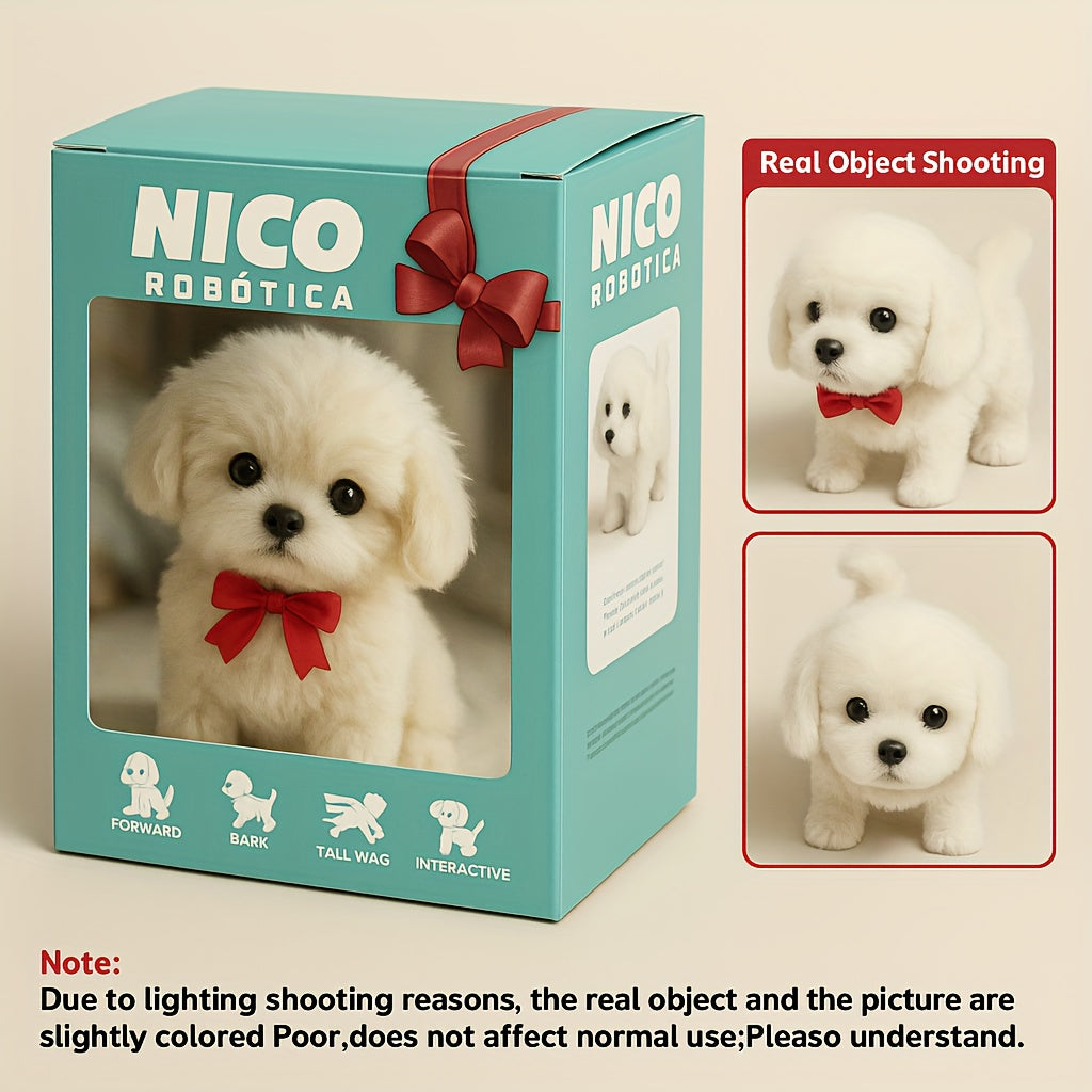 Gift Box Packaging Interactive Robotic Plush White Labrador Puppy Toy Walks, Barks, Wags Tail Realistic Electronic Pet Dog, Perfect for Kids Birthday, Christmas, Holiday Surprise,