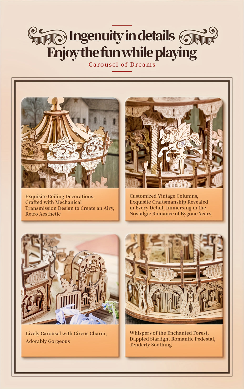 Intricate 3D Wooden Puzzles Featuring a Musical Carousel, Perfect As Display Gifts for Teenagers, Men, Women, And Families During The Christmas Season