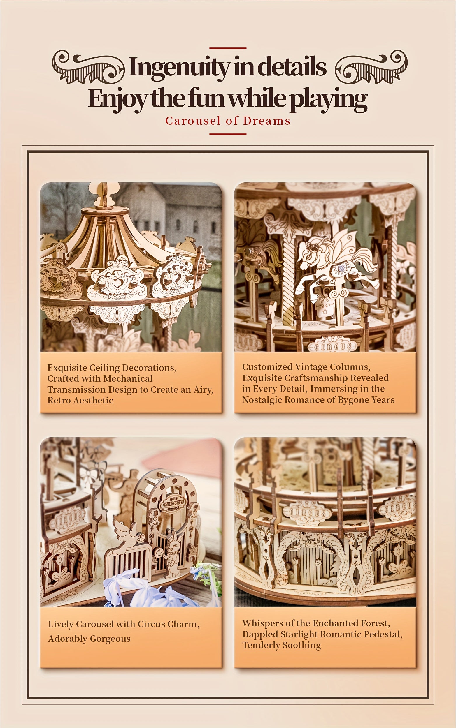 Intricate 3D Wooden Puzzles Featuring a Musical Carousel, Perfect As Display Gifts for Teenagers, Men, Women, And Families During The Christmas Season
