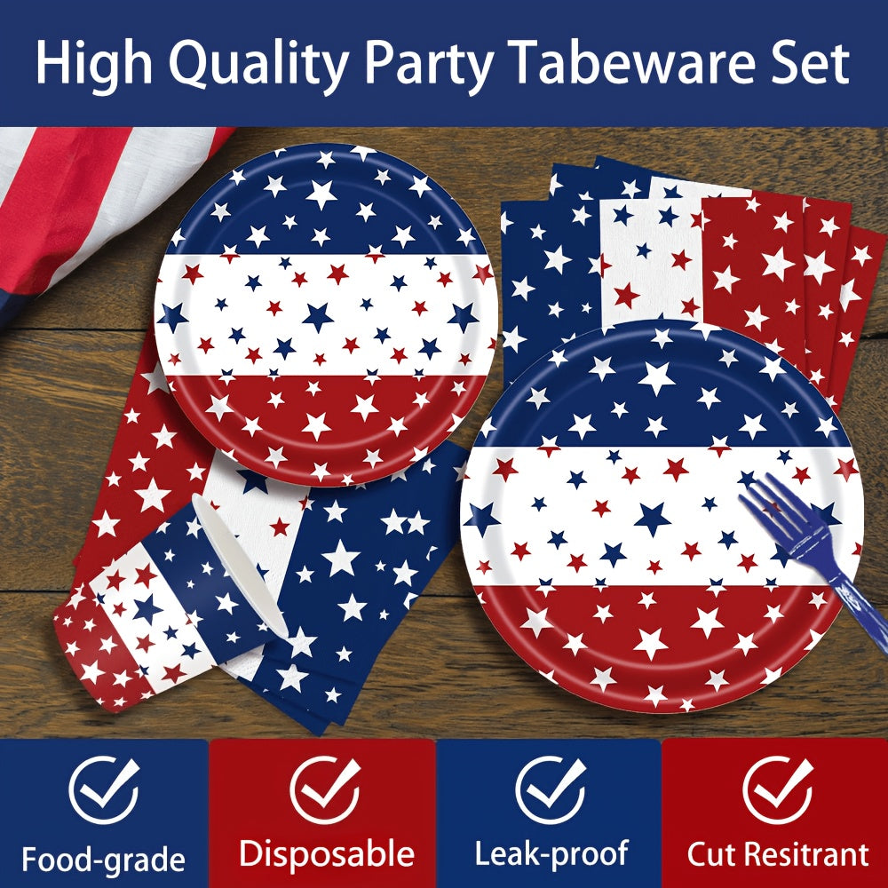 140pcs Independence Day Party Supplies 4Th of July Party Decorations Plates And Napkins Patriotic Memorial Day Party Decor Star Print Paper Plates, Serve for 20