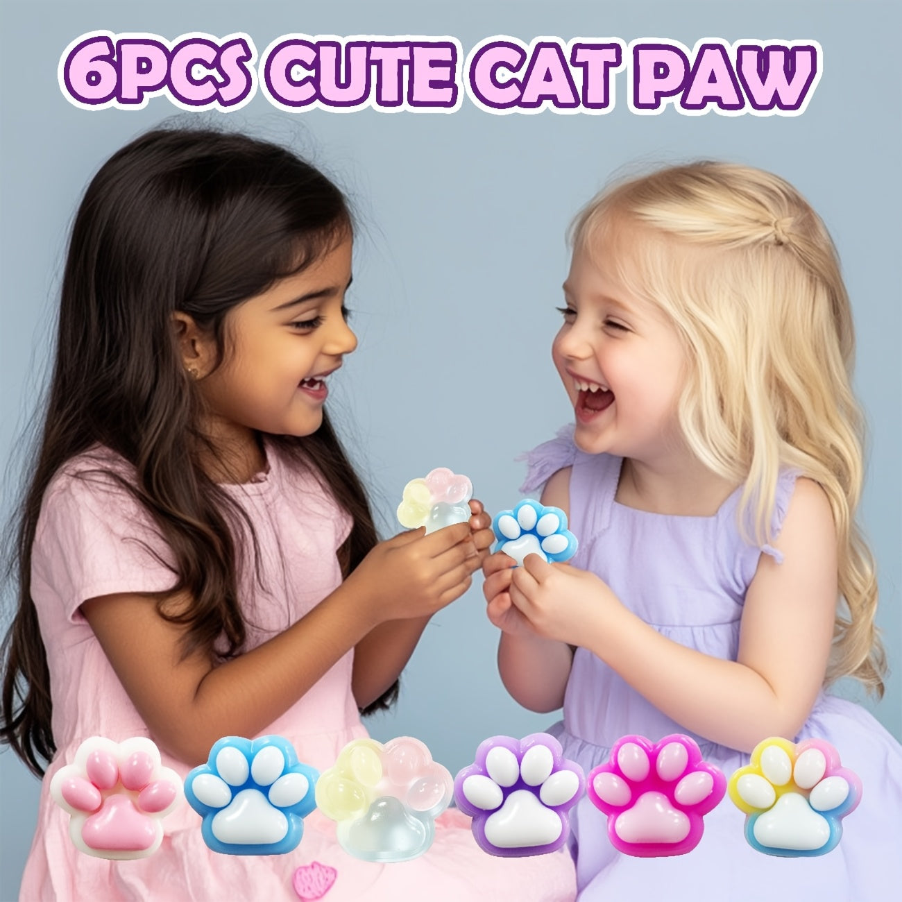 6pcs Colourful Taba Squishy Paw Sticky Squeeze Cat Paw, Handmade Soft Sticky Toys, Cute Fufu Squishy Fidget Toys for Kids Adults(1 Blue&Purple&Pink&White And 2 Colorful Paws)Multi-Item Party Favor Packs for Christmas Easter Halloween Valentine's Day