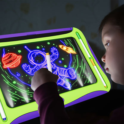 LED Light-Up Drawing Writing Doodle Board, Learning Travel Toy with 9 Double-Sided Cards, 6 Markers, Art Set, Suitable for Birthday Gifts And Christmas Gifts for Girls And Boys Aged 3-8.