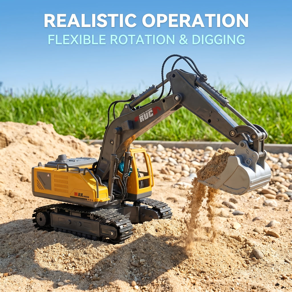 1:24 Alloy RC Excavator, Loader & Bulldozer - 680° Rotation & Working Arm, Forward/Backward/Turning, Realistic Design For Outdoor Sand/Grass Play, Ideal Christmas & Day Gift
