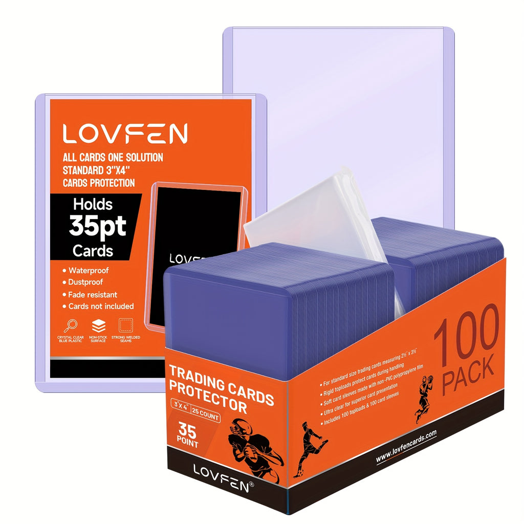 200CT LOVFEN Hard Plastic Top-Load Card Sleeves Suitable for Cards - Heavy-Duty Baseball & Football Trading Card Protectors, 3"x4" (100 Top Loads + 100 Soft Sleeves) - Ideal for Card Collectors, Gift for Hobbyists