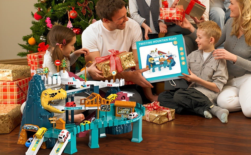 Dinosaur Race Track for Kids, Toy Car Ramp Track Dinosaur Toys Playset with 10 Cars for Kids Boys And Girls