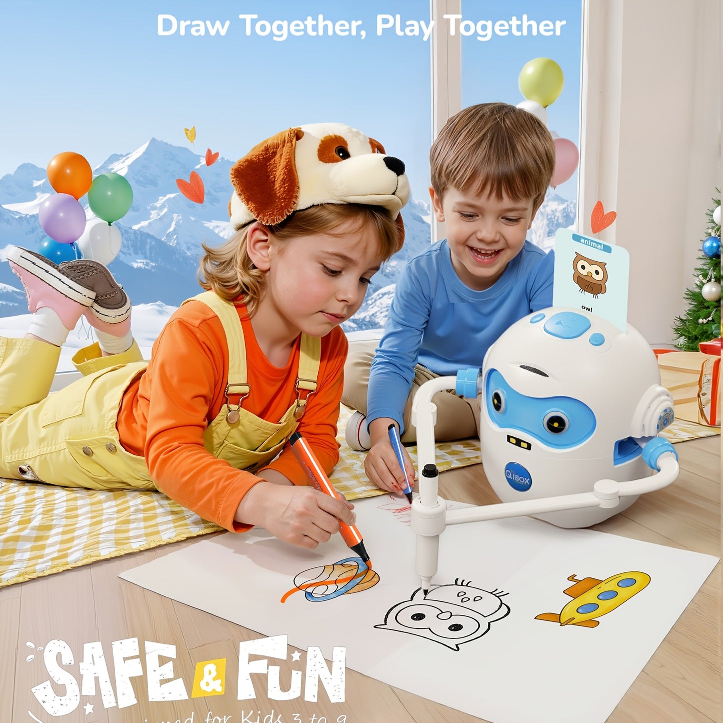 Drawing Robot, Rechargeable Four in Interactive Educational Robot Drawing Machine, with 100 Cards and Color Pens, 3-8-year-old Boys and Girls Birthday and Christmas Learning Toys.