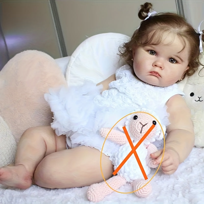 24-inch -Scale Realistic Reborn Girl Doll with 3D-Painted Skin & Soft Vinyl Limbs - Lifelook Suitable for Collectors, Doll Complete with Soothing Item, Bottle & Ear Studs, White Dress for Role-Play or Display