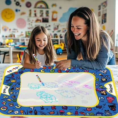 Children's Water Drawing Mat Set with 2 Water Pens - Reusable, Mess-Free, Large Size, Interactive with Parents, Safe Materials