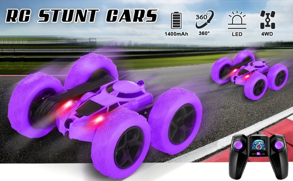 Double-Sided RC Stunt Car for Kids Ages 6+, 2.4GHz 360° Rotating Remote Control Flip Car with Headlights, 1400mAh Rechargeable Battery, Birthday And Christmas Gift