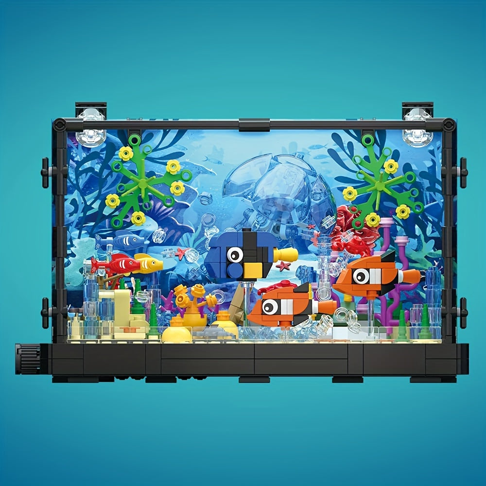 Fish Tank Building Block Set with Light, Aquarium, Marine Jellyfish, Building Block Toy for Home Decor