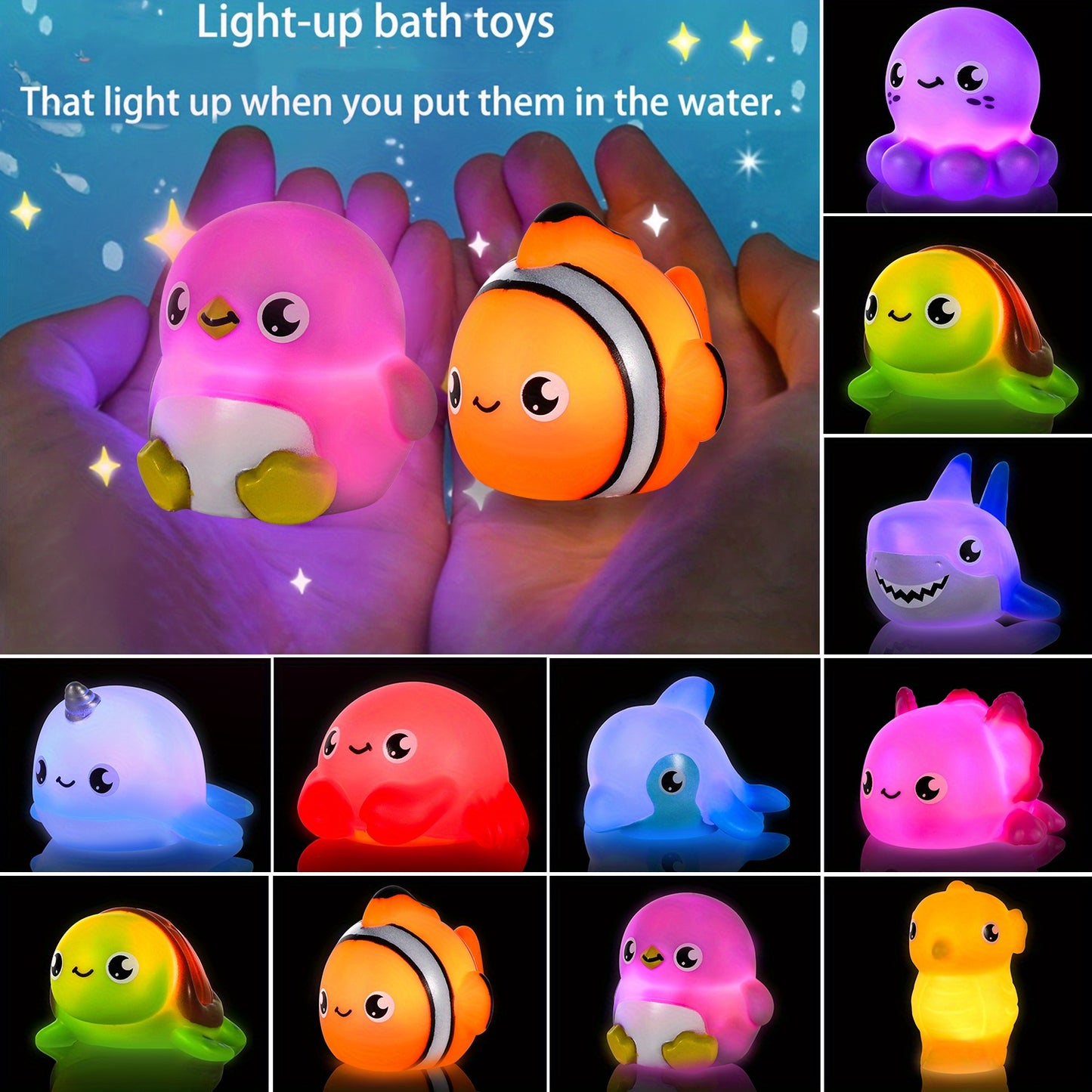6/10pcs Light Up Bath Toys for Babies Kids, Sea Animals Bathtub Toys for Baby Toddlers, Water Pool Toys for Boy Girl Gifts Random Colors