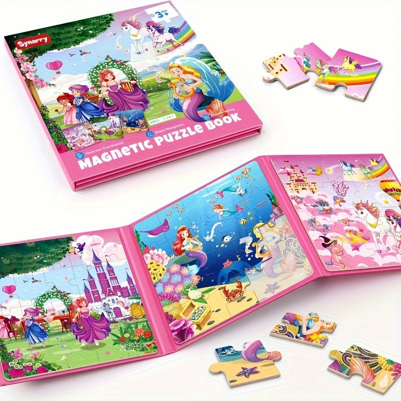 Unicorn Mermaid Princess Magnetic Puzzles for 3+ Girls, 20pcs Travel Puzzles for Kids Ages 3+, Car Airplane Road Trip Activities Toys for 3+ Year Old Girls Birthday Gifts