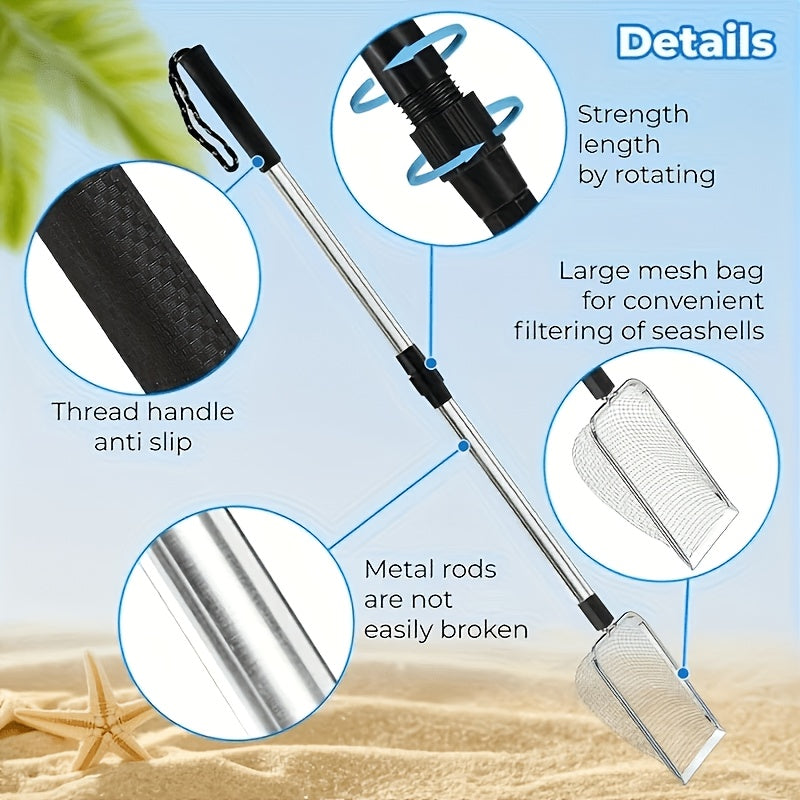 1pc Stainless Steel Beach Sand Sifter, Retractable Beach Sieve for Treasure Hunting, Shell Conch Collecting, Also for Cat Litter Scoop