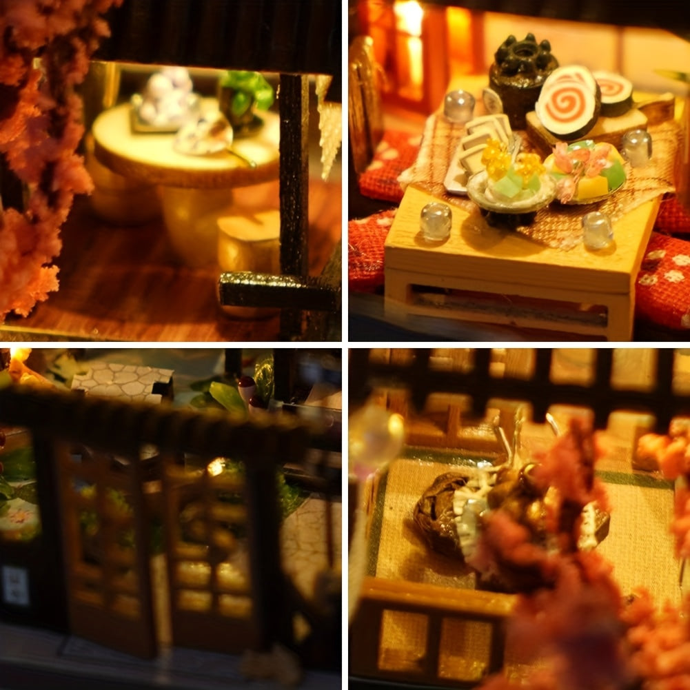 DIY Japanese-Style Wooden Dollhouse Kit with -Responsive Tatami & Miniature Furniture - Handmade Tiny House Model for & s, Dollhouse Collectors - Complete (No Glue/) - Birthday/Christmas Gift
