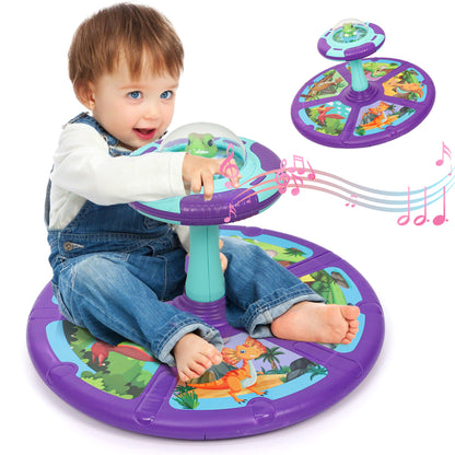 Dinosaur Sit And Spin Toy For Toddlers Girls Ages 18M+, Birthday Gift For Toddler, 360° Spin Seat Indoor Interactive Sensory Toy With Music