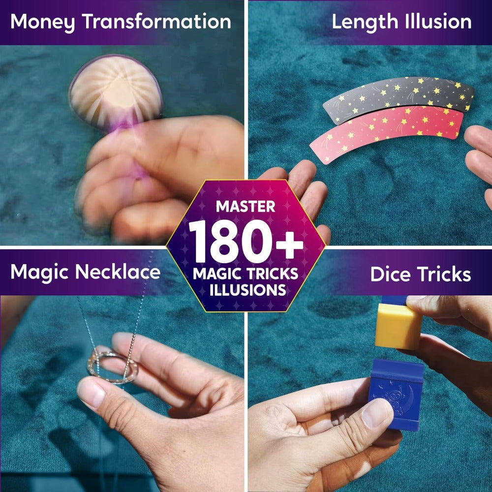SYNCFUN 180+ Magic Trick Set Toy for Kids, My First Magic Trick Kit- Amazing Magician Toy with Step-by-Step Video Lessons, Easy Tricks Of Wand And Illusion Cards, Cool Christmas Birthday Party Gifts for Boys And Girls Aged 6+