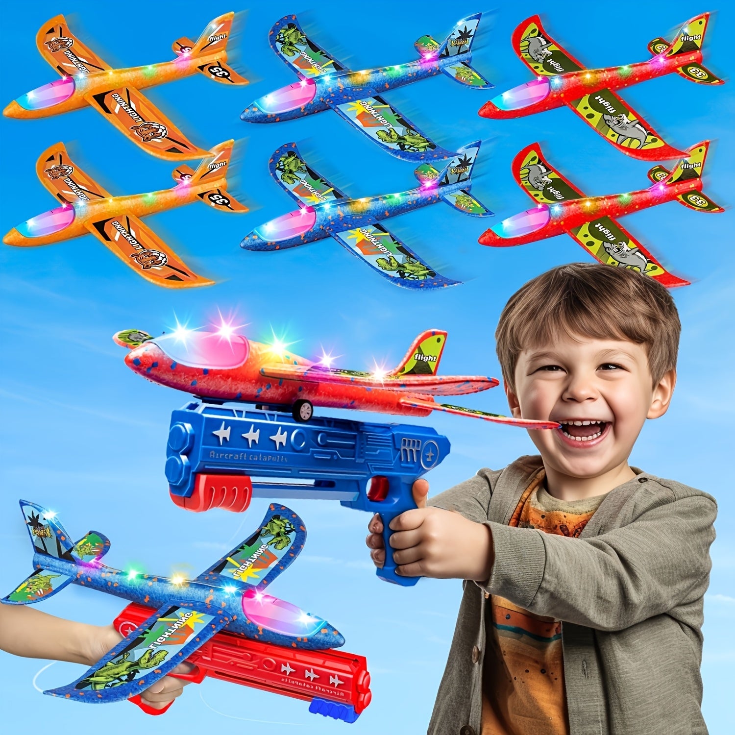 Airplane Launcher Toy with 3 Stickers - Interactive Flying Game, 2 Flight Modes, Durable PP Material, Easy Assembly - Ideal for Outdoor Play, Halloween, Christmas, Birthday Gifts for Ages 3-12