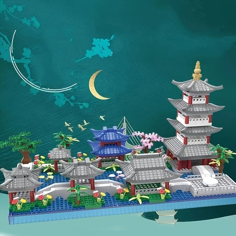 3282pcs Hangzhou West Lake Building Blocks - Miniature Chinese Architecture Model with Pagoda, Cherry Blossom Tree & Botanic Structures, Suitable for &, Collectible Landscape, West Lake Themed Set