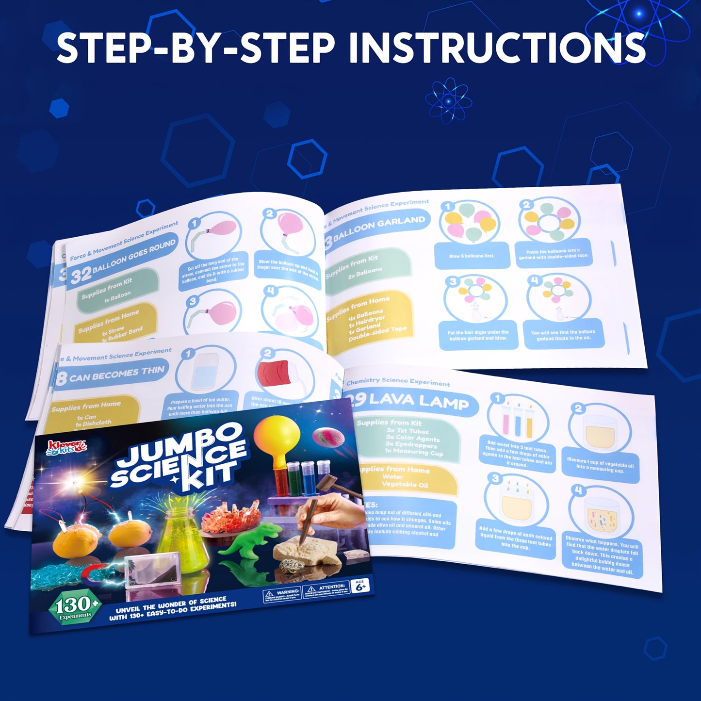[STEM Educational Toys] 130+ Experiments Jumbo Science Kit for Kids with Chemistry Set, Growing Crystal Tree & Glowing Bulb - STEM Educational Toys with 130+ Hands-On Activities, Science Experiment Kit, Stem Building Kit, Science Gadget, Science Toy, Phys
