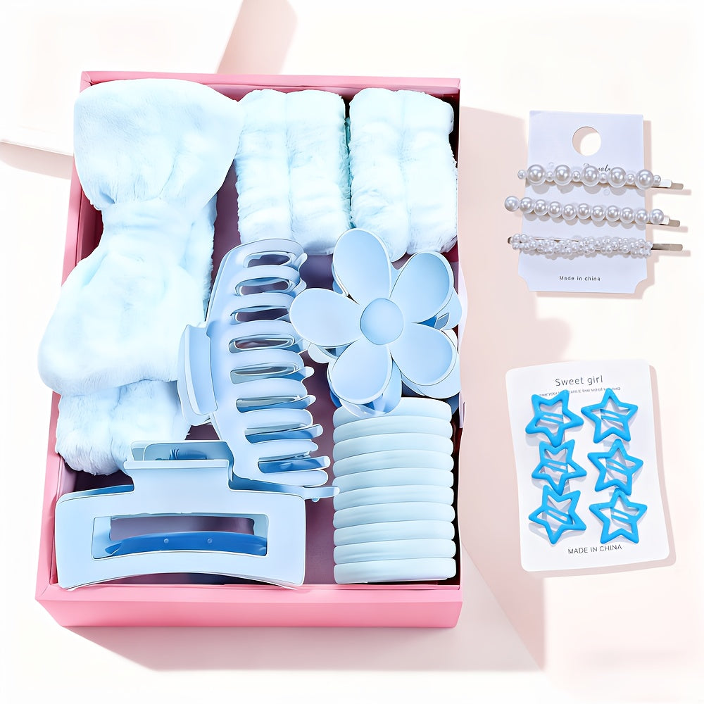 A Combination Set Of Various Fine Headbands, Hair Hoops, Hair Clips, And Hair Rings, Multi-color, Matte, Grip Clips, Elastic, with Bowknot, Fragrance-free, Suitable for Relaxing Textured Hair, Normal Hairstyles, Face Washing And Bathing, Ideal Gift.