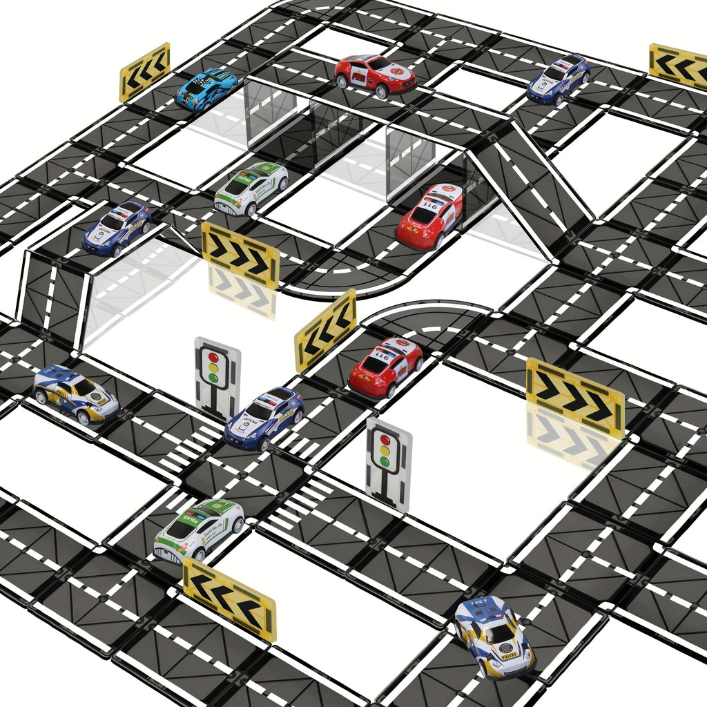 44pcs Magnetic Track Set | For Pulling Small Cars, Magnetic Building Blocks Puzzle, Creative Assembly Toys, Educational Magnetic Toys, Suitable For Boys And Girls, Mixed Color, Transportation Theme, ABS Material