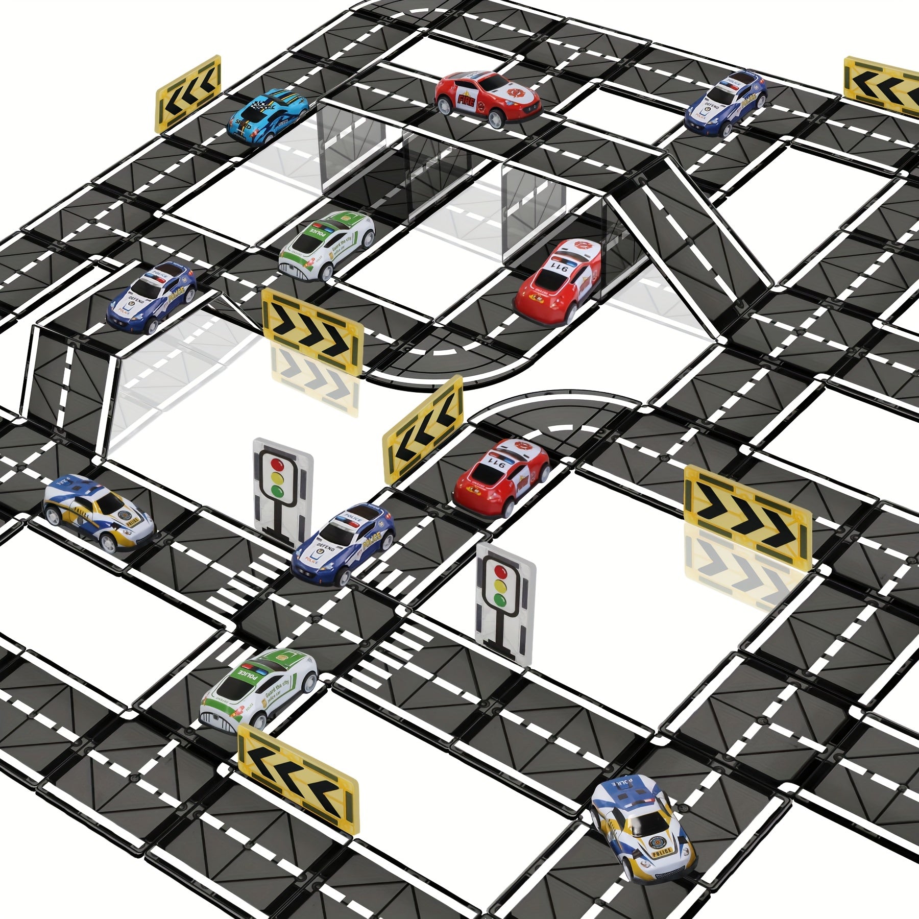 44pcs Magnetic Track Set | For Pulling Small Cars, Magnetic Building Blocks Puzzle, Creative Assembly Toys, Educational Magnetic Toys, Suitable For Boys And Girls, Mixed Color, Transportation Theme, ABS Material