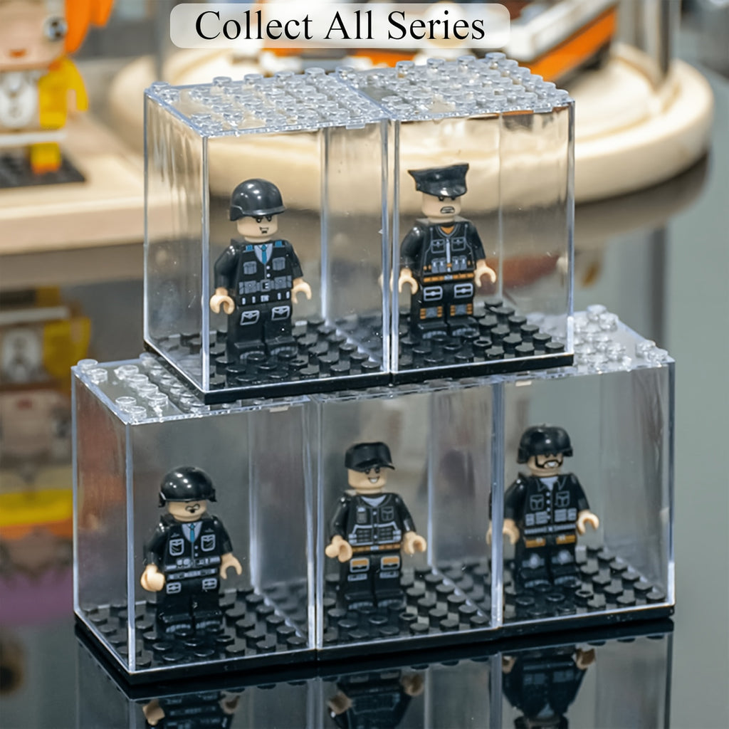 20pcs Minifigure Display Case Set - Clear Acrylic Stackable Storage Boxes for Action Figures, Collectibles & Building Blocks (2.7×1.9×1.9 Inch) - Small Toy Organizer with Dustproof Design