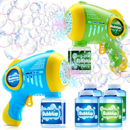 SYNCFUN 2 Packs Bubble Guns with 4 Bottles Solution, 10 Holes Light Up Automatic Bubble Machine Gun for Kids, Adults, Summer Toys, Easter Basket Stuffers, Birthday Gift, Party Favors