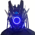 1pc Fashion Cool LED Punk Mask with Braids, Futurist Sci Fi Mechanical Mask Halloween Cosplay Samurai Mask Music Festival Party Cool Play Accessories Adult Gift