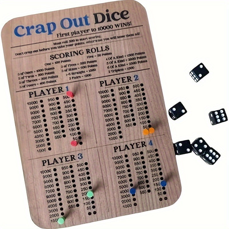 Crap Out Dice Score Board, Dice Game Fun Scoreboard, Crap Out Dice Board Score Sheet, Wooden Dice Game Fun Scoreboard(10 Inches)