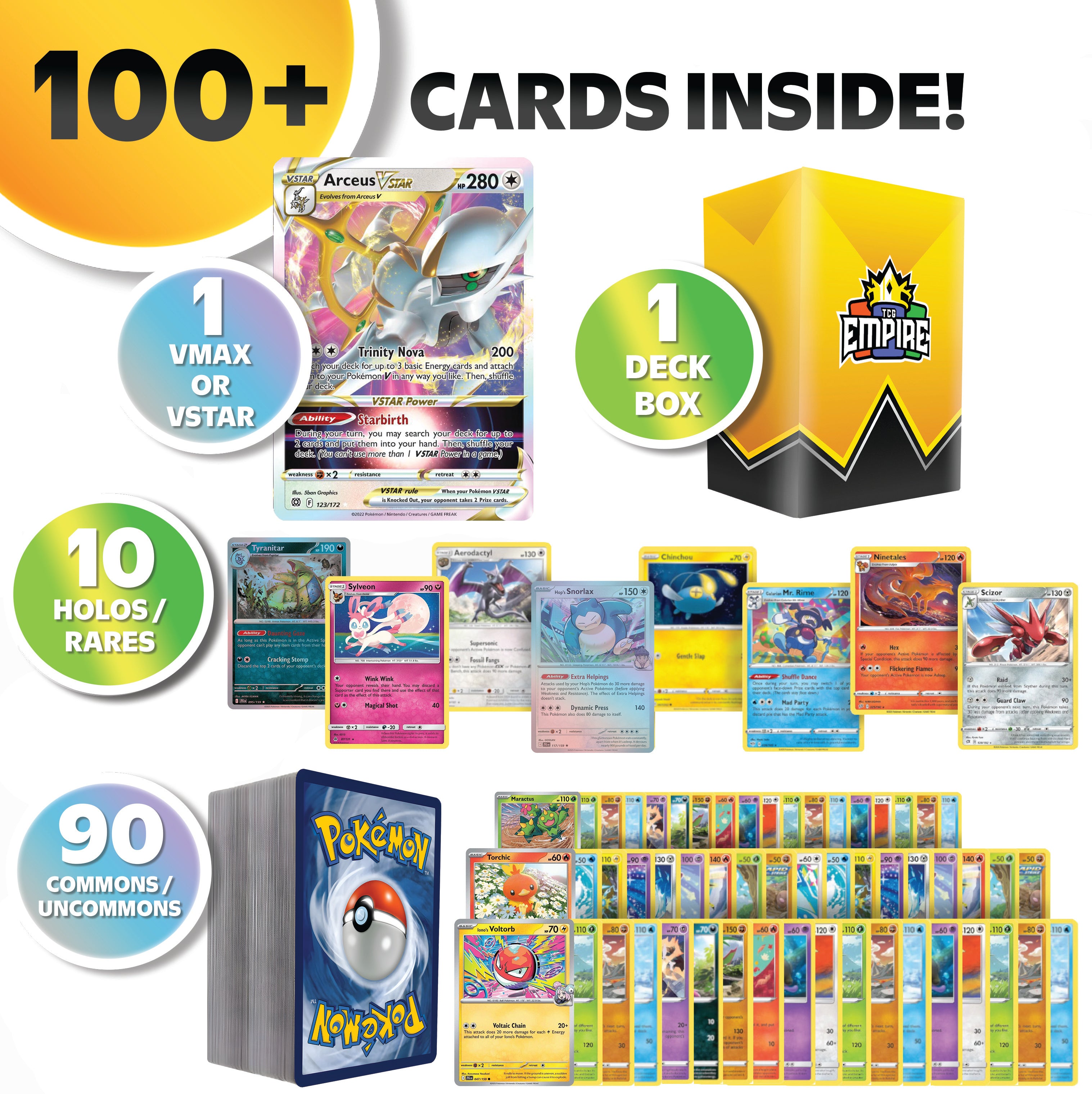 Pokemon VMAX & VSTAR Power Bundle | 100+ Pokémon Cards | 1x Random VMAX or VSTAR Guaranteed | Holos & Rares Included! | Perfect Giftable for Kids & Collectors!