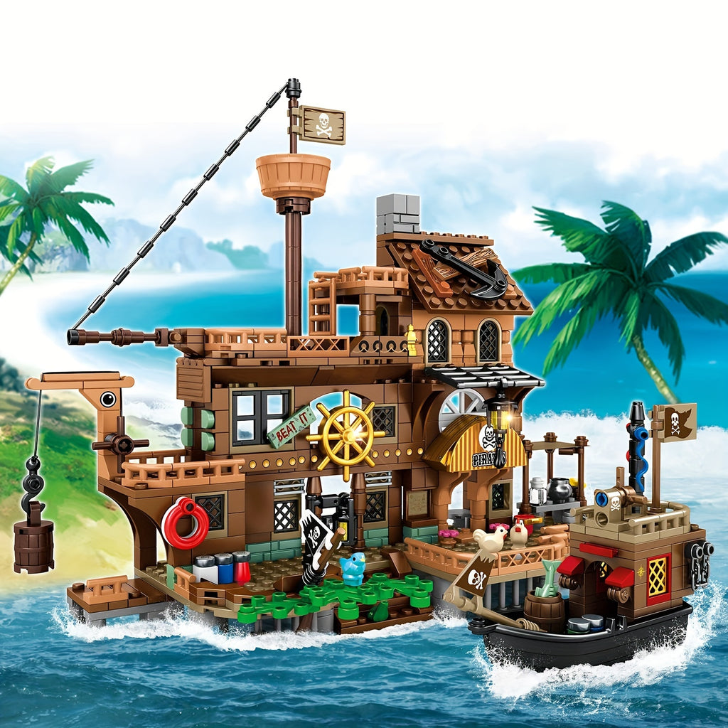 Pirate Ship Set Pirate's Wharf Supply Center Building Brick Toy, 573 Pcs