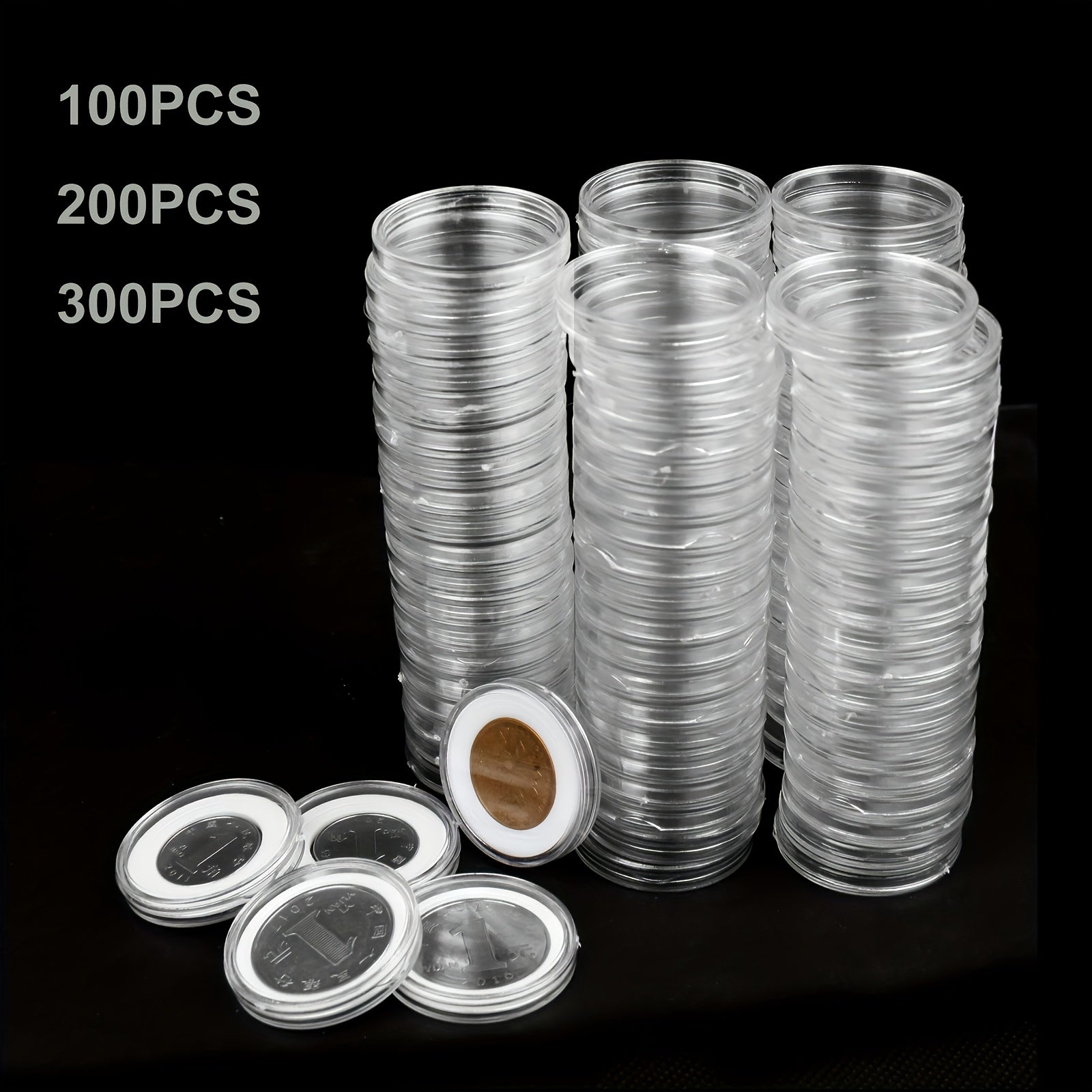 Clear Coin Capsules, Dollar Coin Holder, 100/200/300pcs Coin Holders For Collectors, Plastic Coin Case, Coin Protectors With Adjustable Gasket